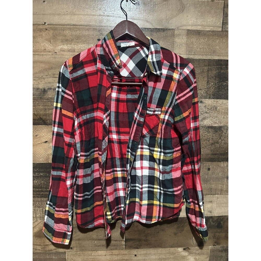 Maurices Red Plaid Long Sleeve Shirt Womens Button Down Large Top